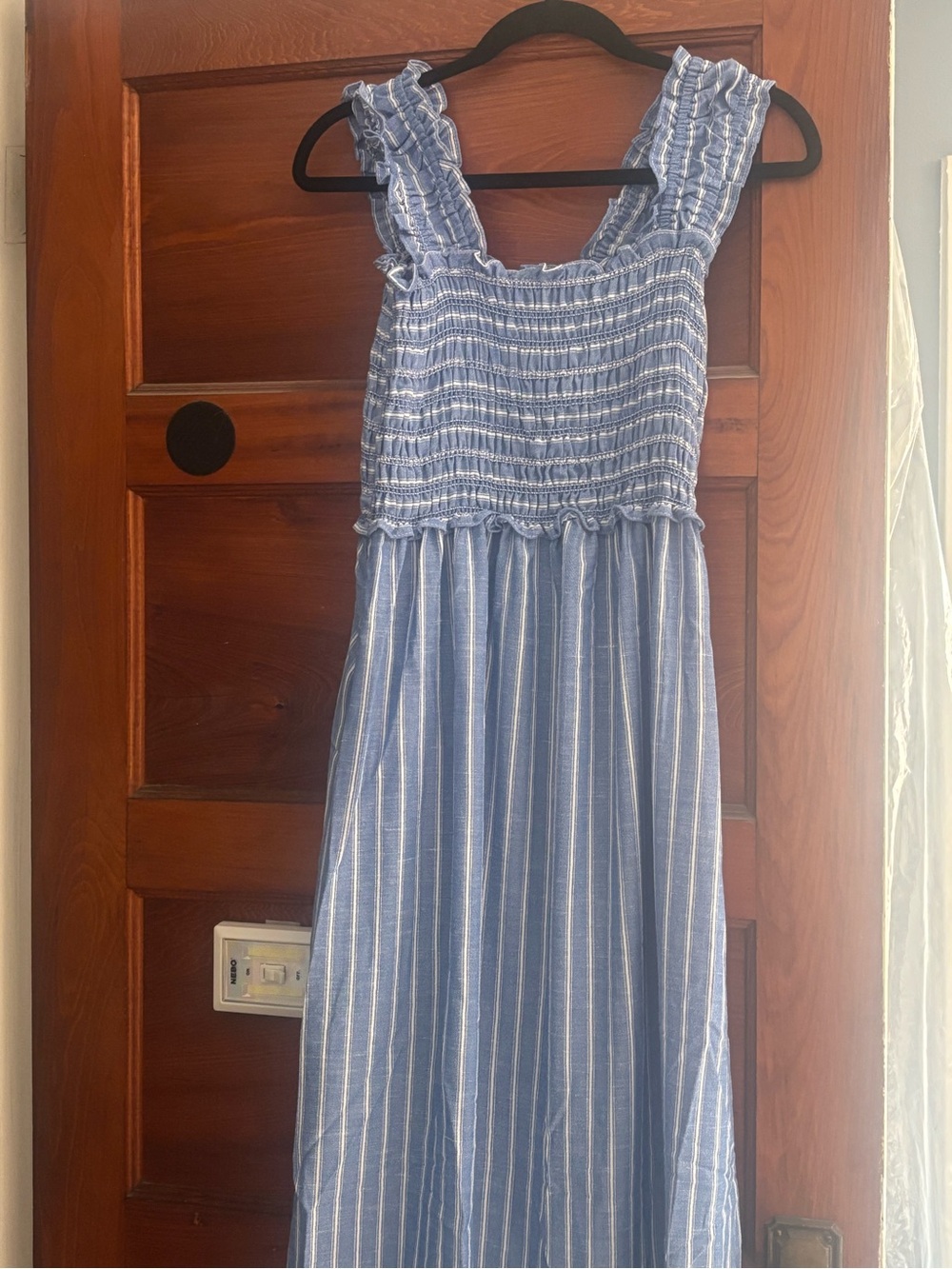Max Studio Blue and White Striped Maxi Sundress